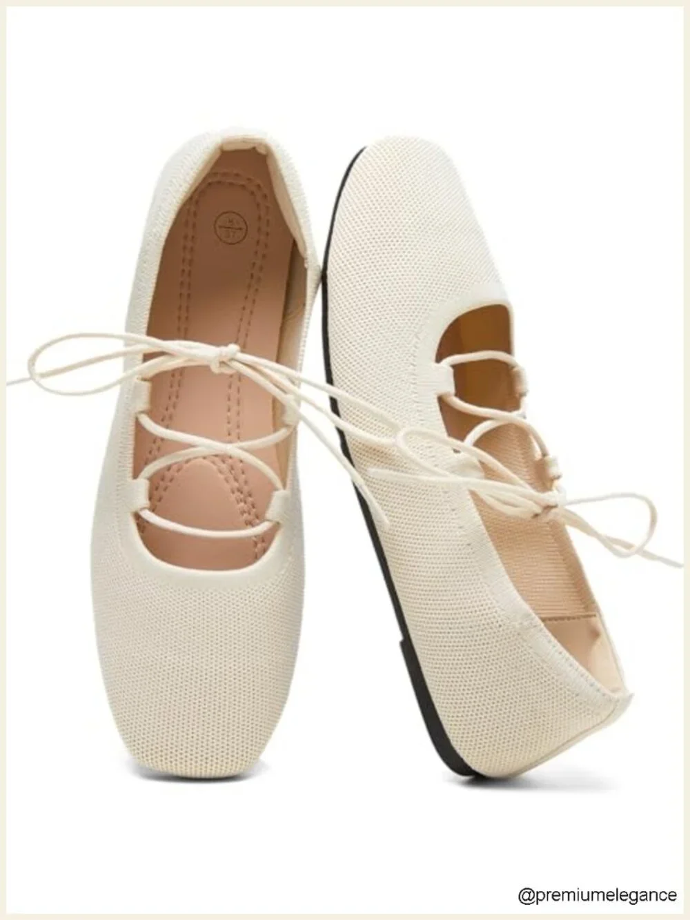 Lace Up Ballet Flats for Women Square Toe Memory Foam Foldable Knit